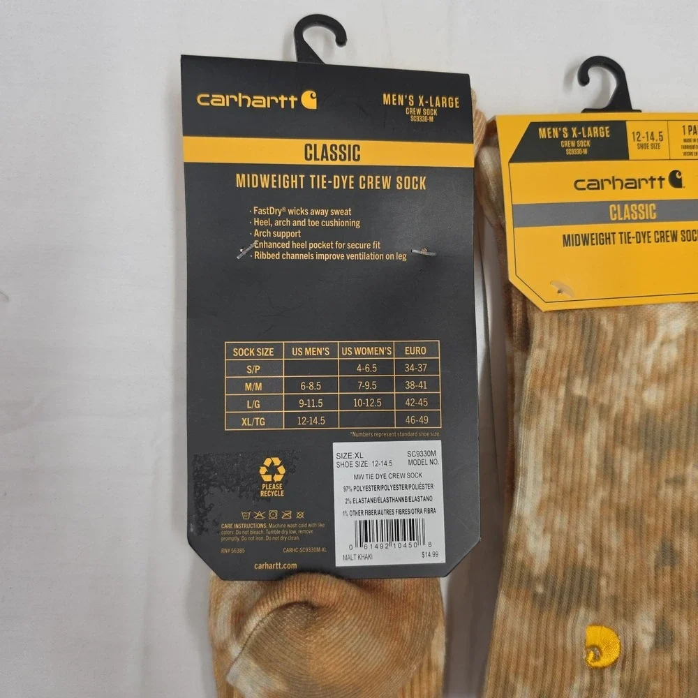 3 Pair Carhartt Classic Midweight Tie-Dye Crew Socks Men's Size XLarge 12-14.5